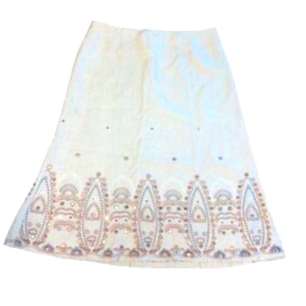 Boho Linen Blend Tan and Brown Beaded Skirt size 12